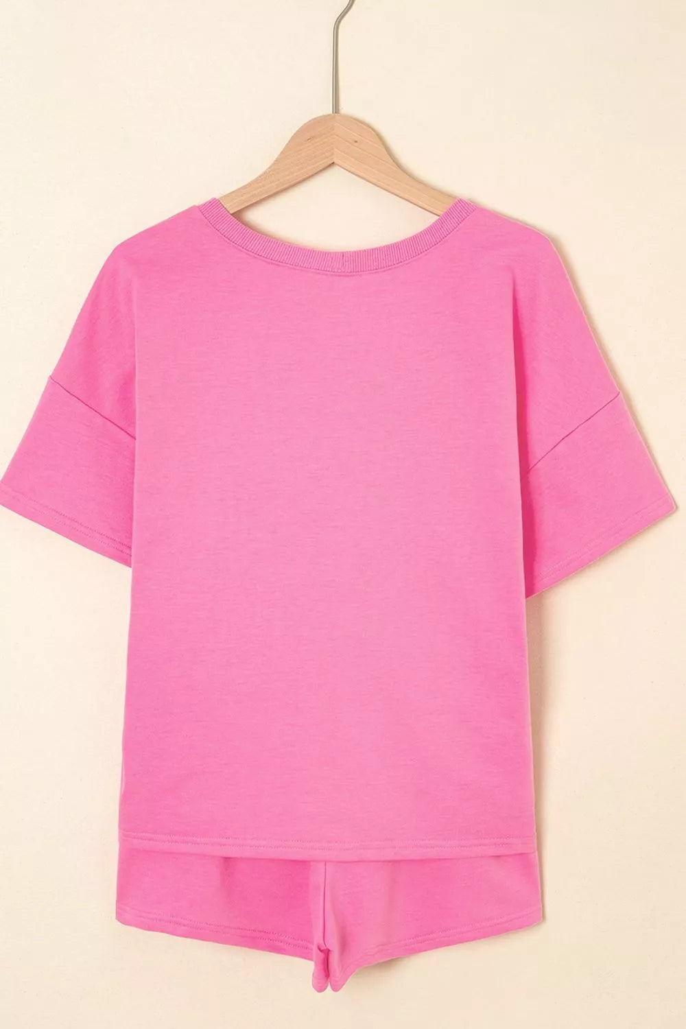 Sequin Halloween Pumpkin Pattern V Neck Tee and Drawstring Bottoms Casual Set - Fuchsia Pink - View 6