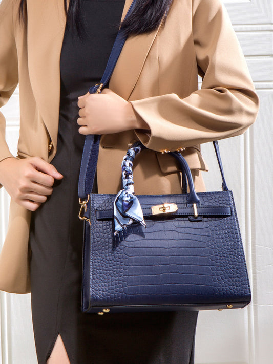 Crocodile Embossed Leather Top Handle Handbag - product photo 2