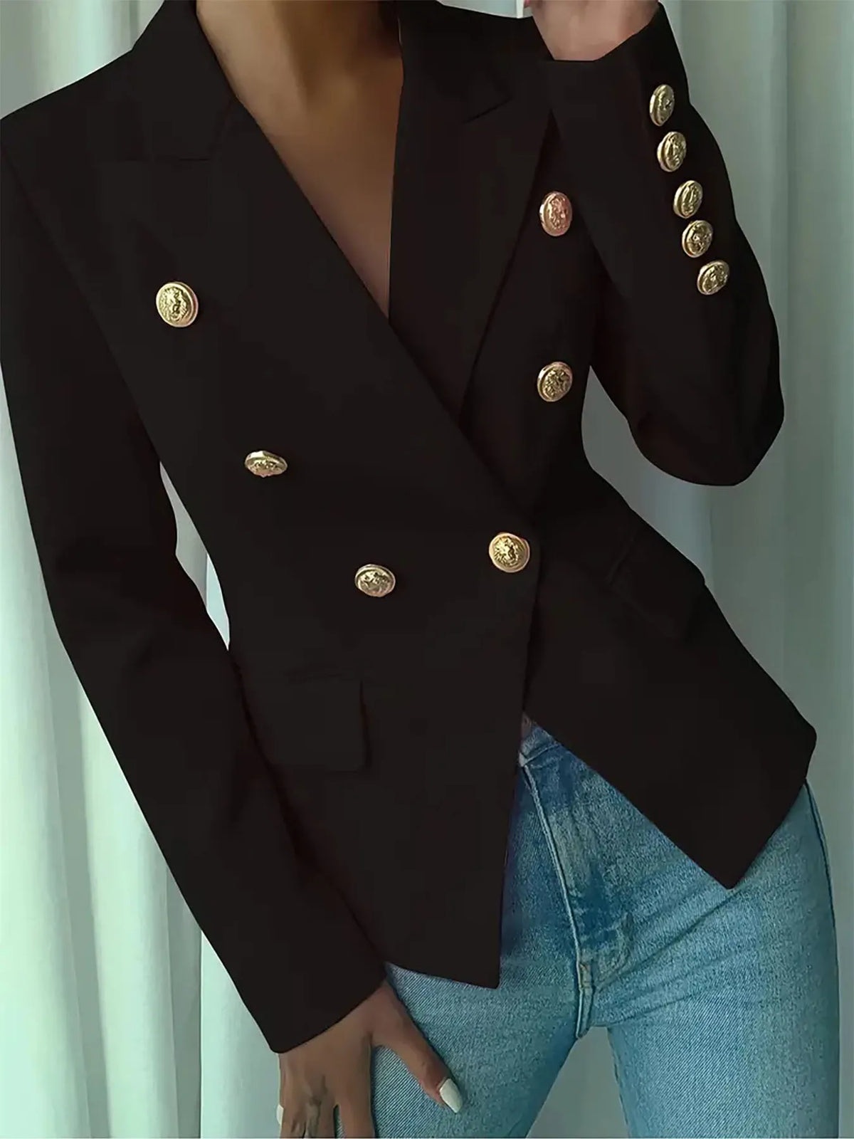 Decor Button Lapel Collar Blazer - Black - View 25