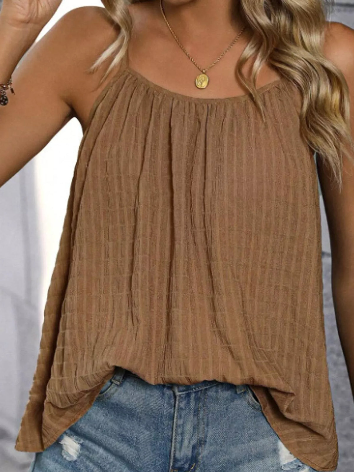 Casual Textured Cami - Brown - View 12