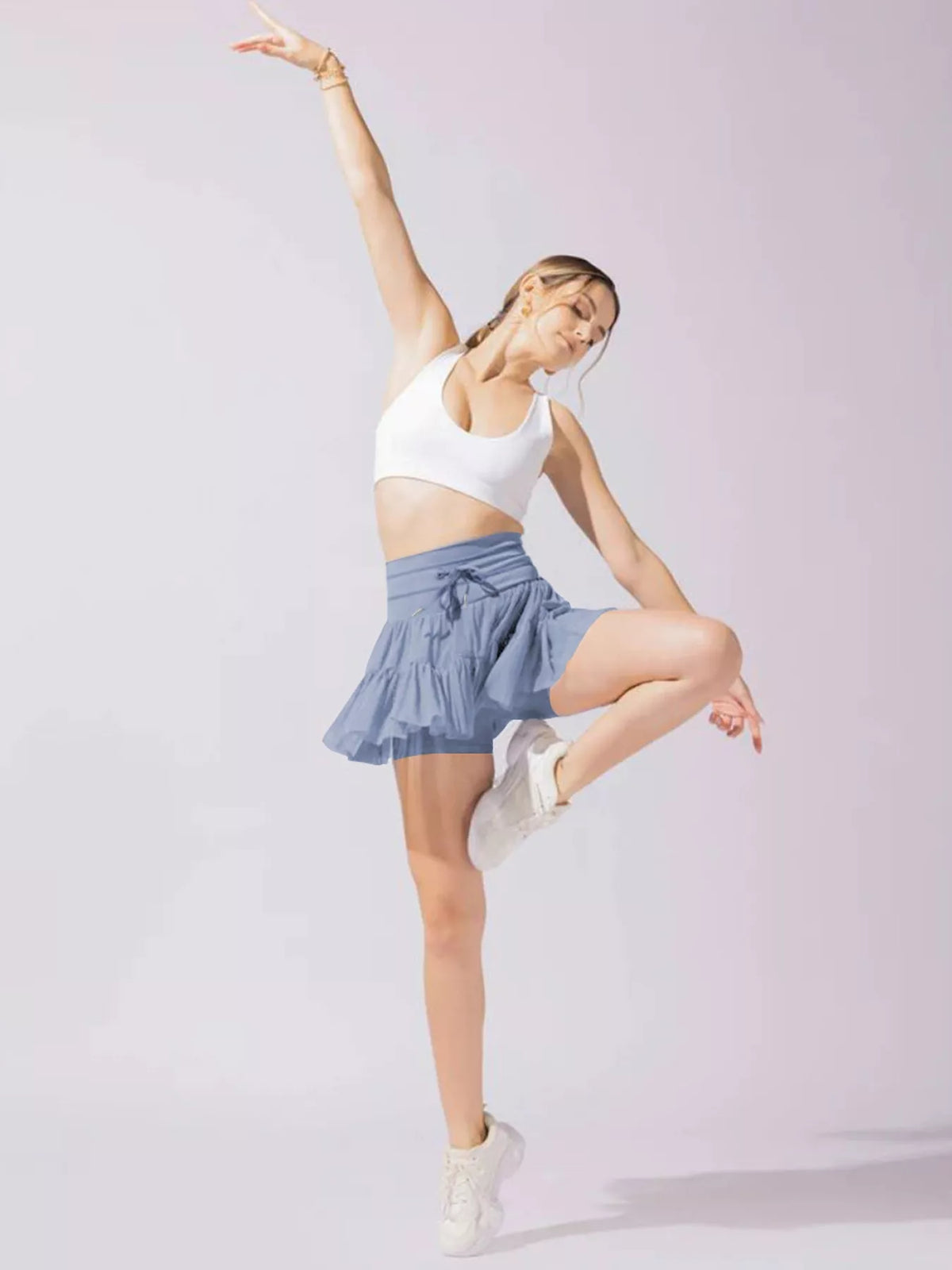 Tiered Skort with Drawstring - Dusty Blue - View 3