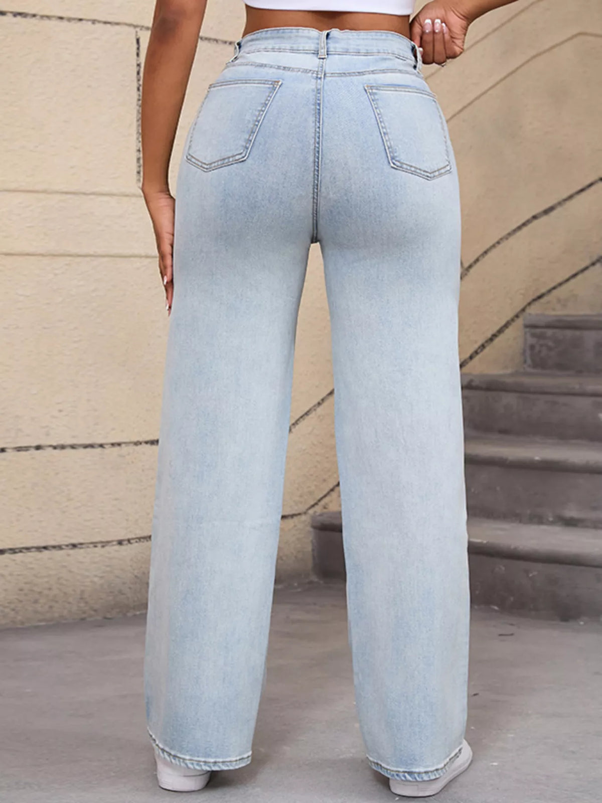 Distressed Wide-Leg Jeans - White Blue - View 8