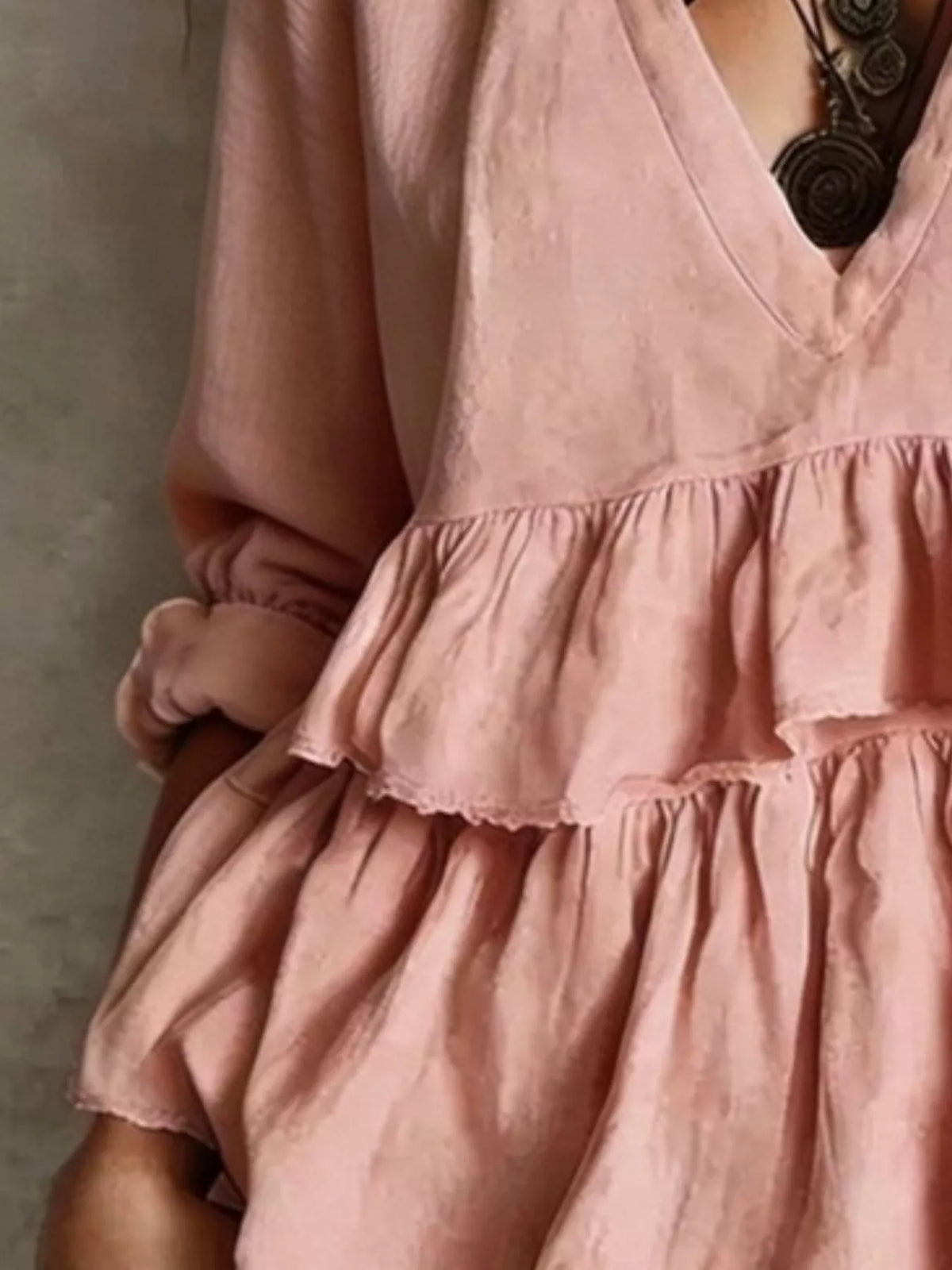 Full Size Ruffled Hem V-Neck Blouse Plus Size - Pink - View 2