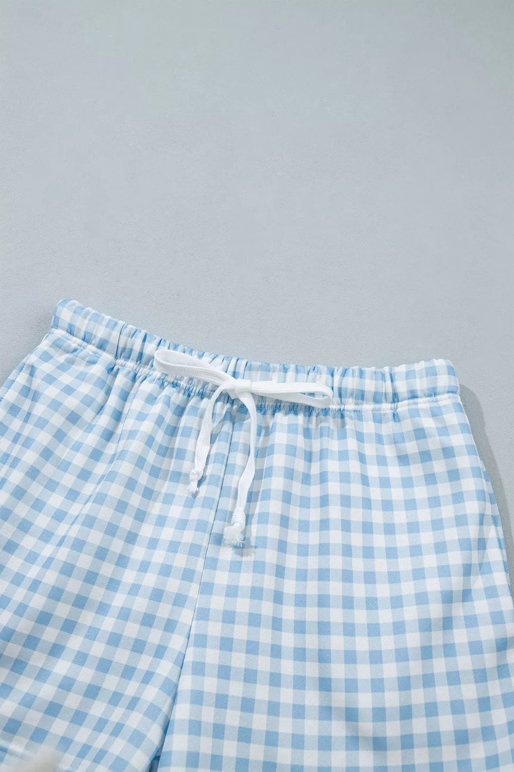 Gingham Long Sleeve Sweatshirt and Shorts Set - Light Blue - View 11