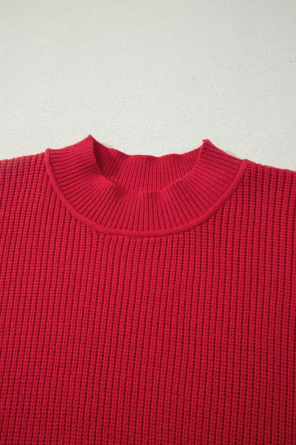 Long Sleeve Ribbed Knit Stand Neck Regular Fit Sweater - Rust - View 7
