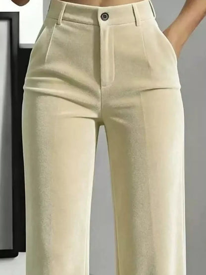 Full Size High-Waisted Velvet Pants Plus Size - Apricot - View 2