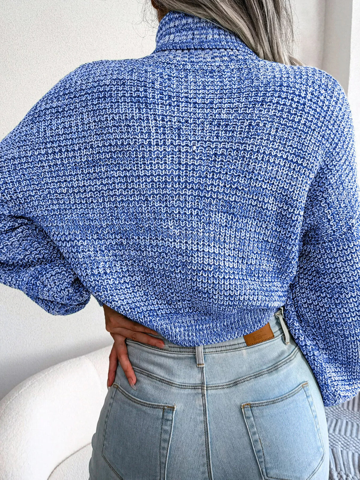 Turtleneck Dropped Shoulder Sweater - Light Blue - View 6