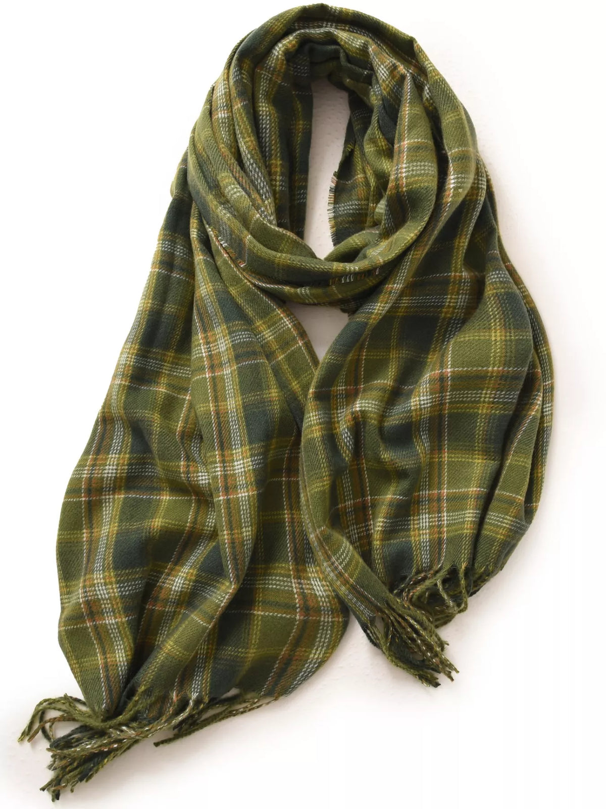 Classic Plaid Fringe Scarf - Dark Green - View 4