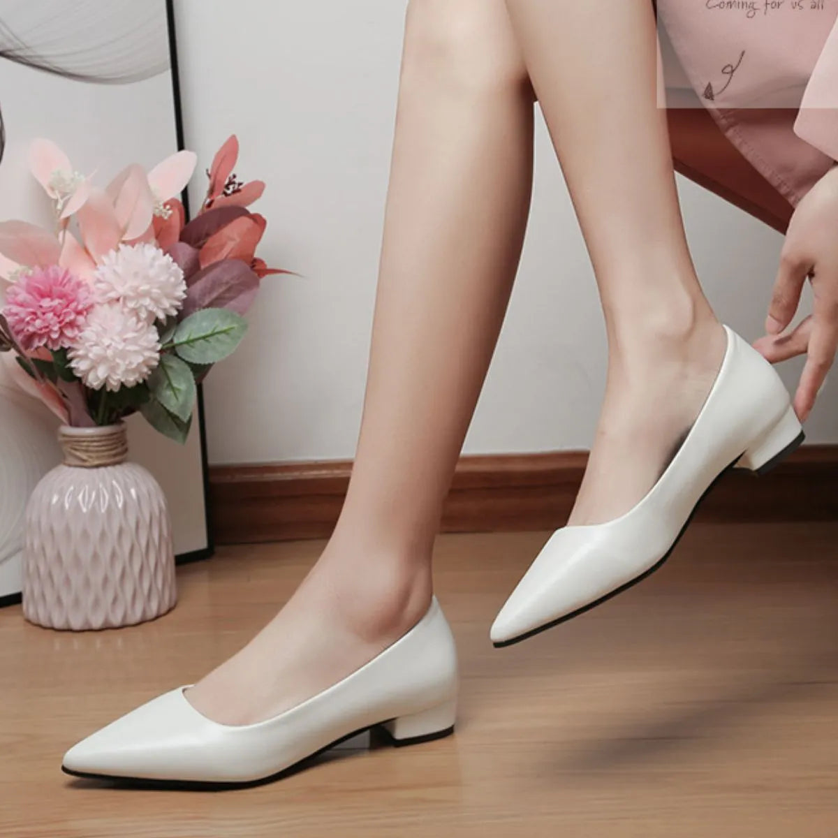 Pointed Toe Low Heel Pump - White - View 10