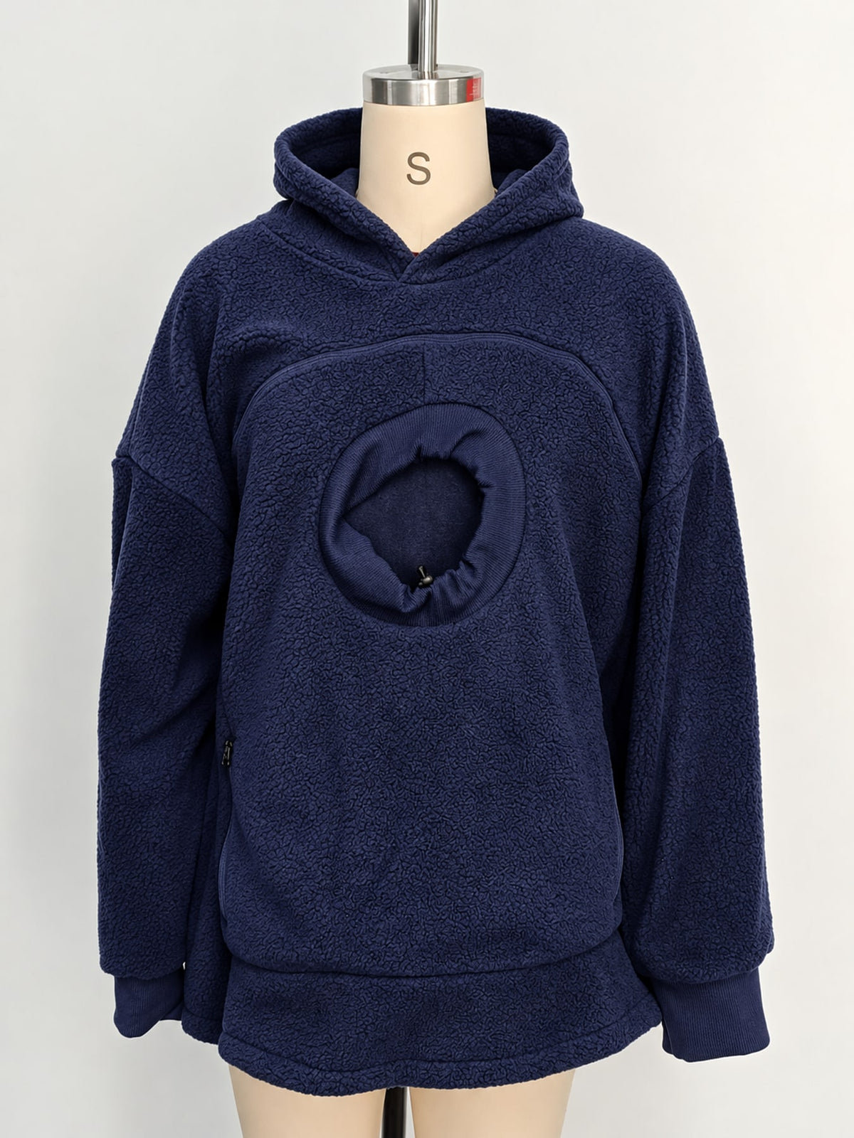 Full Size Fleece Pet-Carrying Hoodie with Cat Pouch Plus Size - Navy Blue - View 14