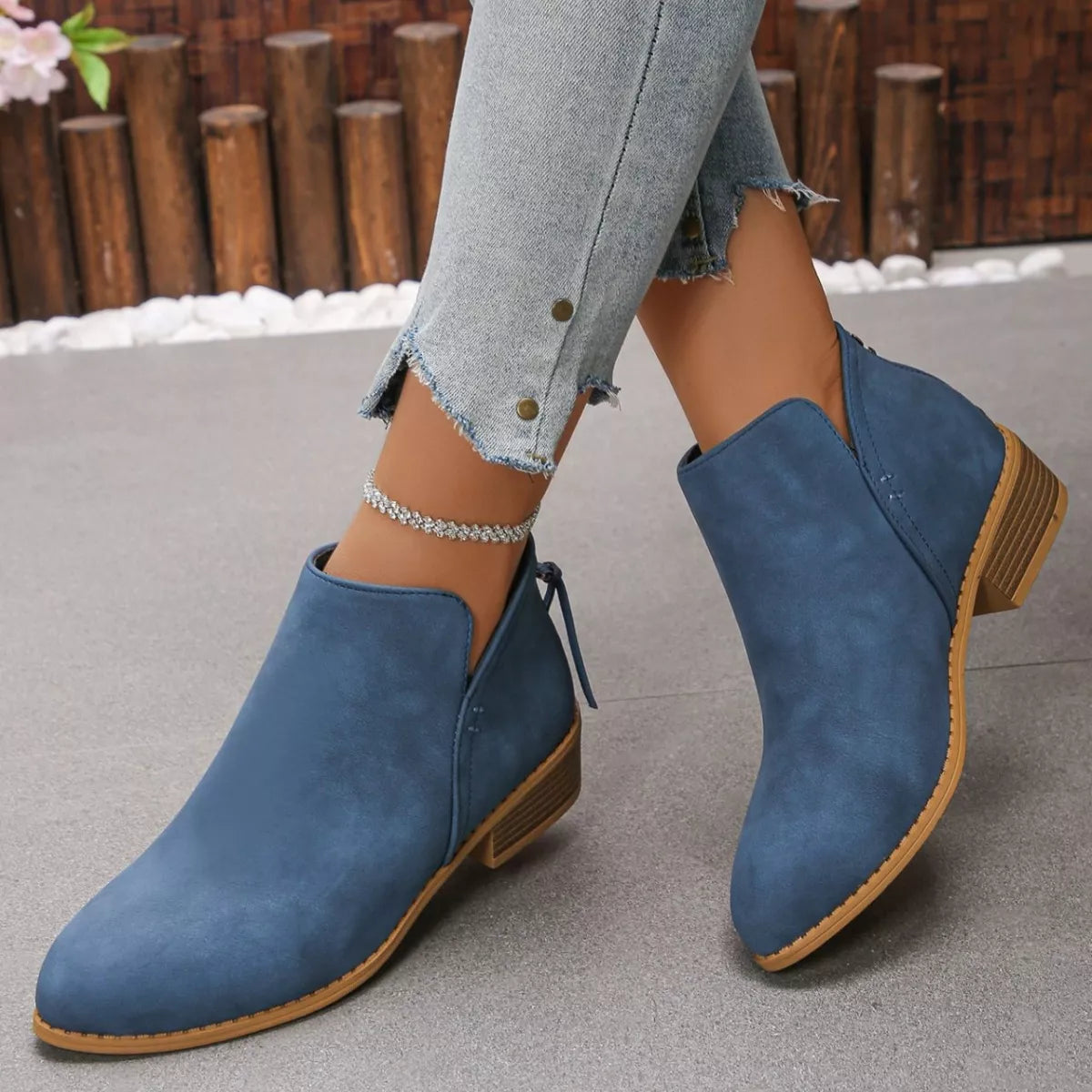 Point Toe Block Heels Boots - Blue - View 25