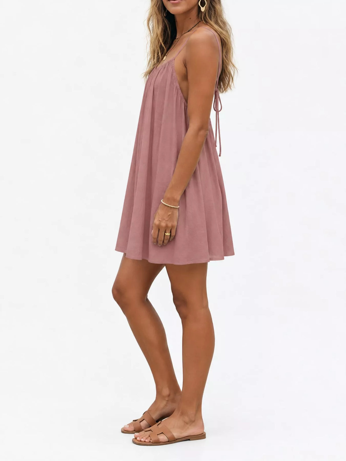 Full Size Backless Spaghetti Strap A-Line Mini Dress Plus Size - Pink-Style C - View 27