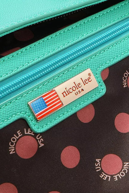 Nicole Lee USA Monogram Pattern Handbag with Rhinestones Decor - EMERALD - View 14