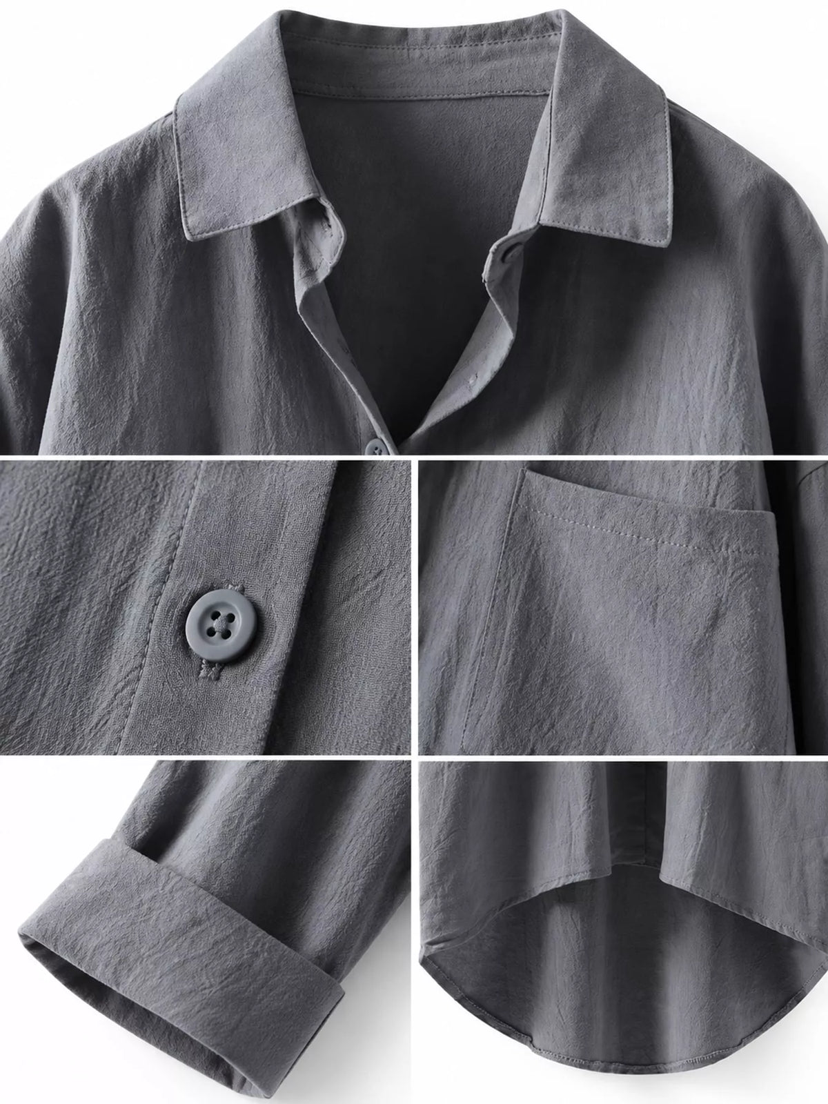Full Size Casual Button-Down Shirt with Dual Chest Pockets Plus Size - Gray - View 21