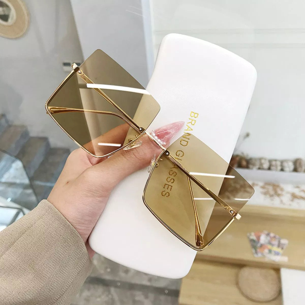 Oversized Square Sunglasses - Tan - View 3