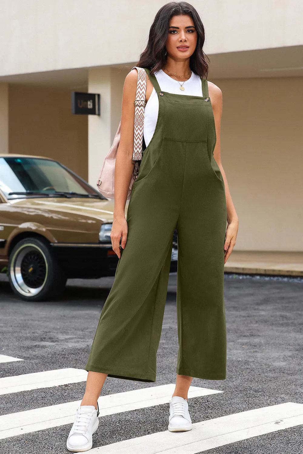 Pocketed Wide Leg Overall - Army Green - View 13