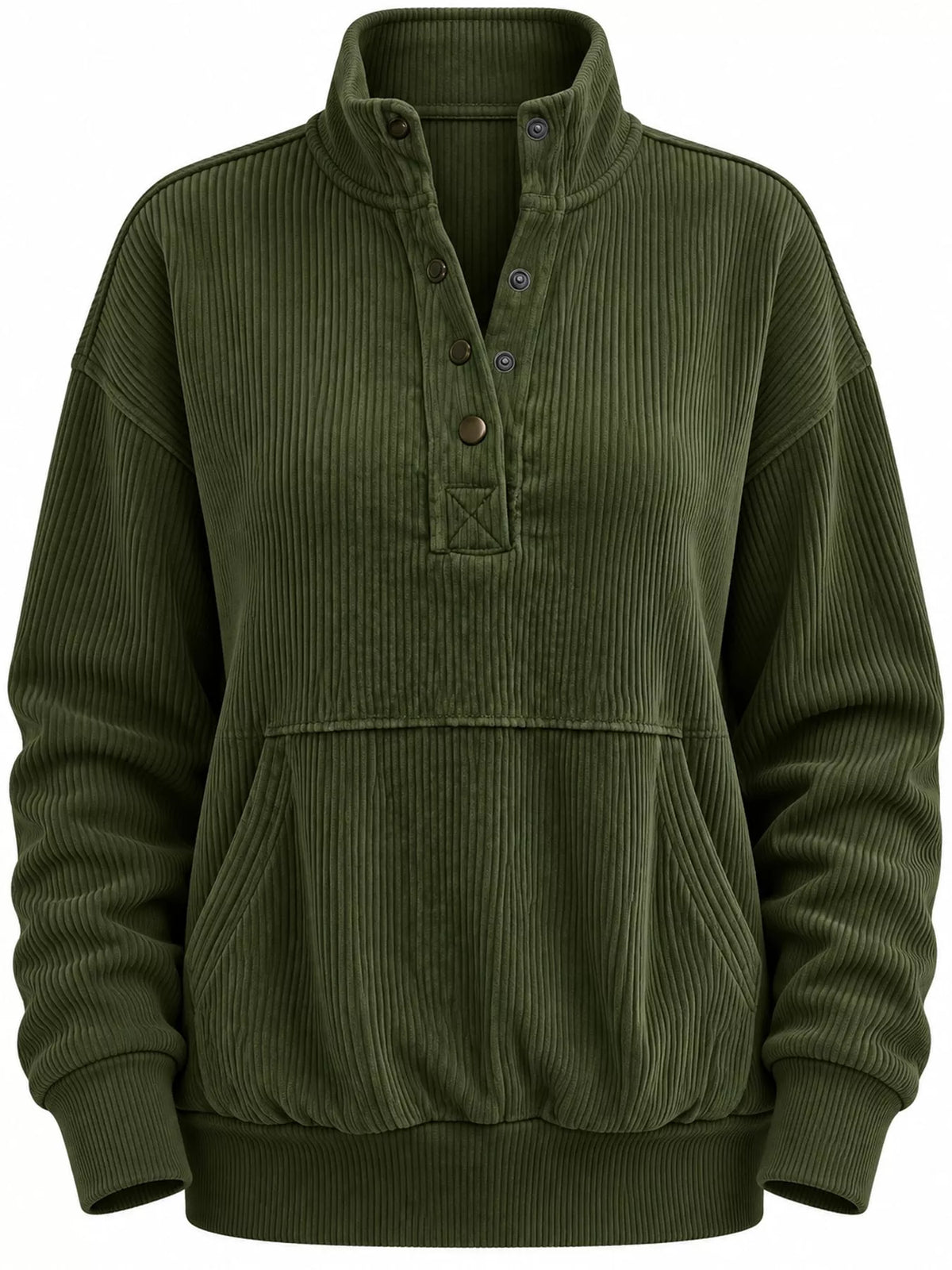 Full Size Quarter-Snap Sweatshirt with Kangaroo Pocket Plus Size - Army Green - View 16
