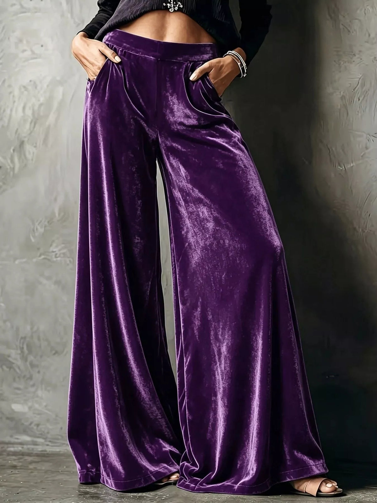 Full Size High-Waisted Wide-Leg Velvet Pants Plus Size - Purple - View 1