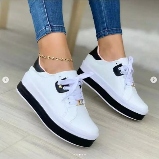 Lace Up Platform Sneakers - Black - View 1
