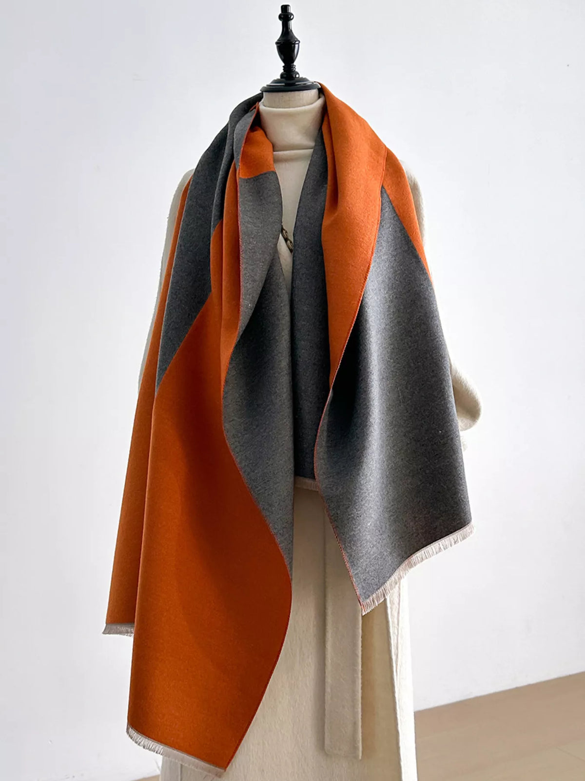 Two-Tone Raw Hem Scarf - Gray - View 11