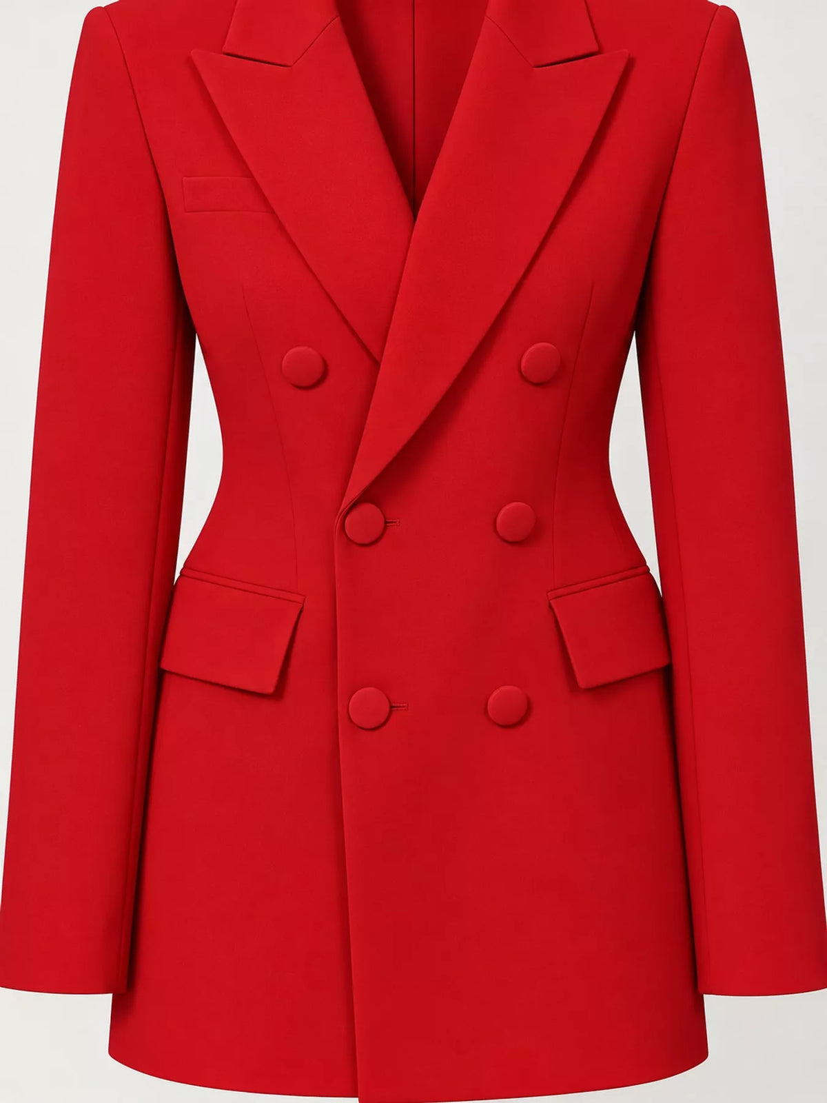 Full Size Double-Breasted Slim-Fit Blazer Plus Size - Red - View 18