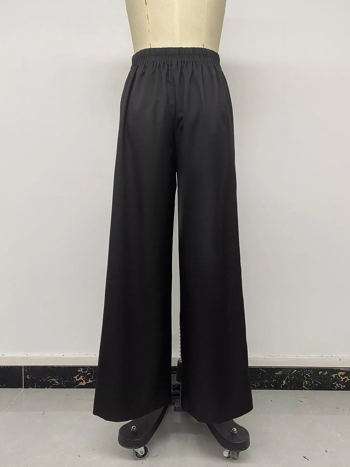 Wide-Leg Pants with Overlap Front Detail - Black - View 10