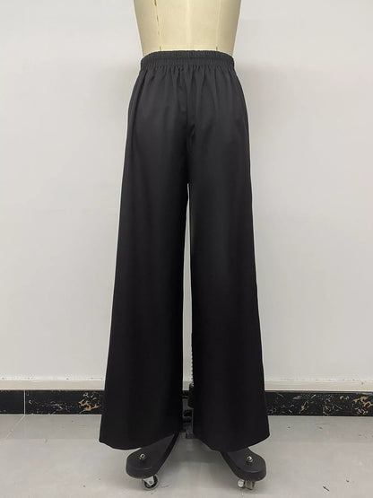 Wide-Leg Pants with Overlap Front Detail - Black - View 10