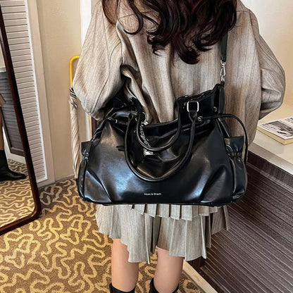 PU Leather Shoulder Bag - Black - View 2