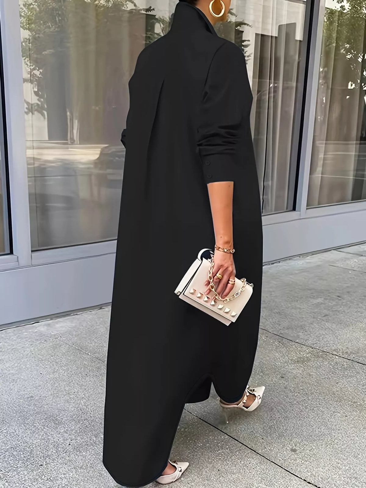 Plus Size Longline Button-Down Shirt - Black - View 10
