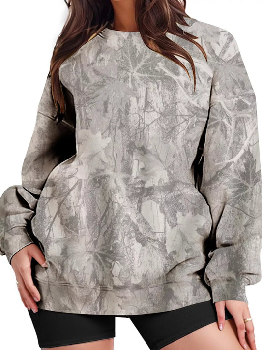 Oversized Printed Crew Neck Sweatshirt - Grey - View 2
