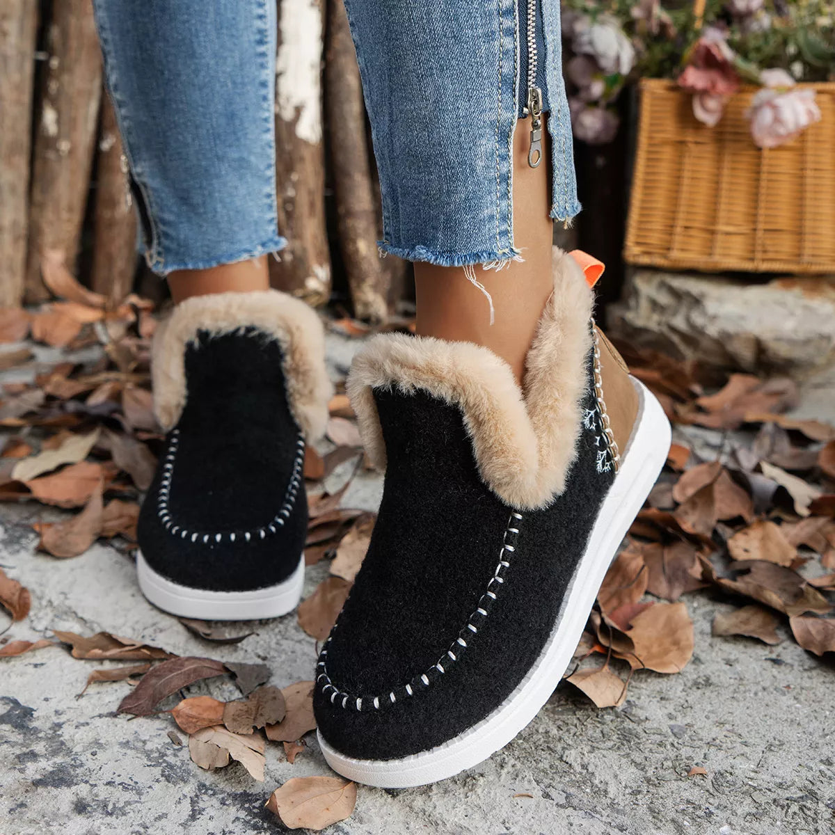 Round Toe Winter Ankle Boots - Black - View 14