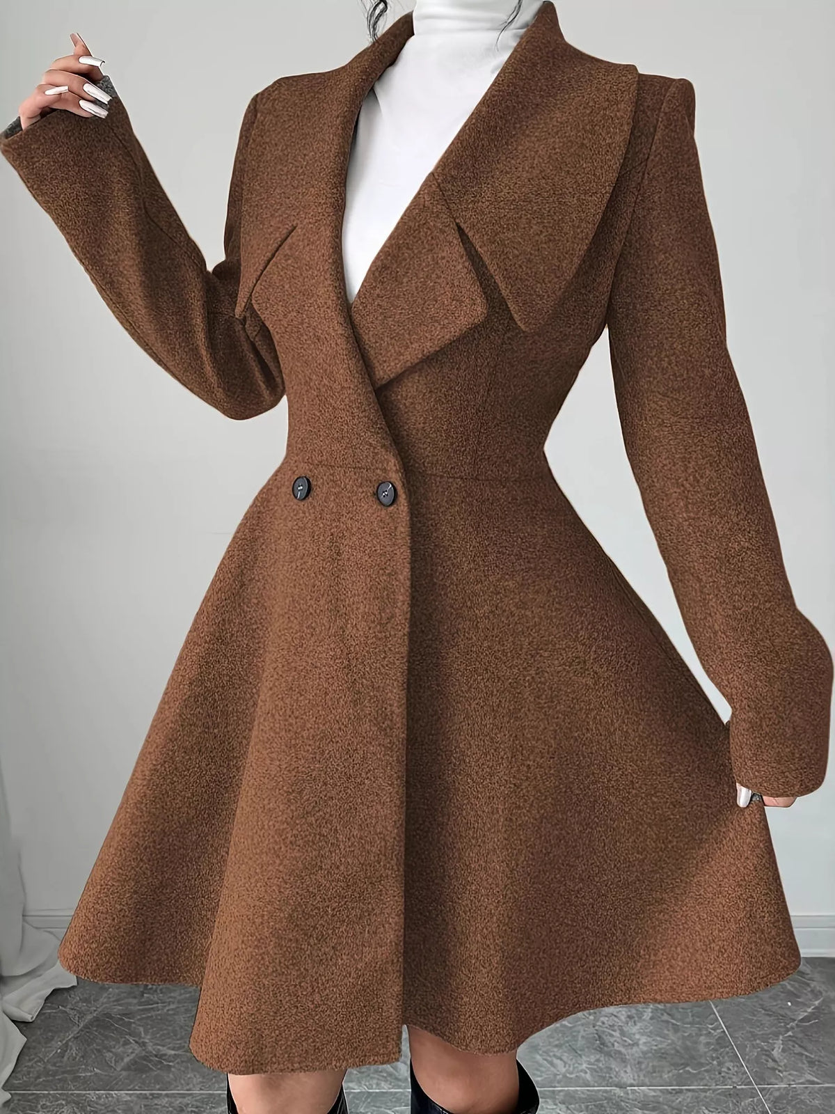 Double-Breasted Long Sleeve Outerwear - Dark Brown - View 2