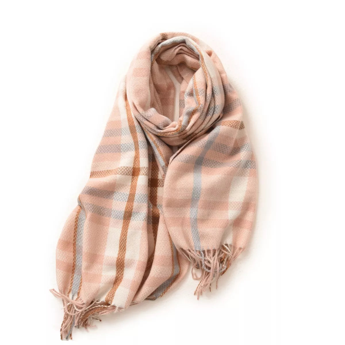 Warm Plaid Fringe Scarf - Style B - View 3