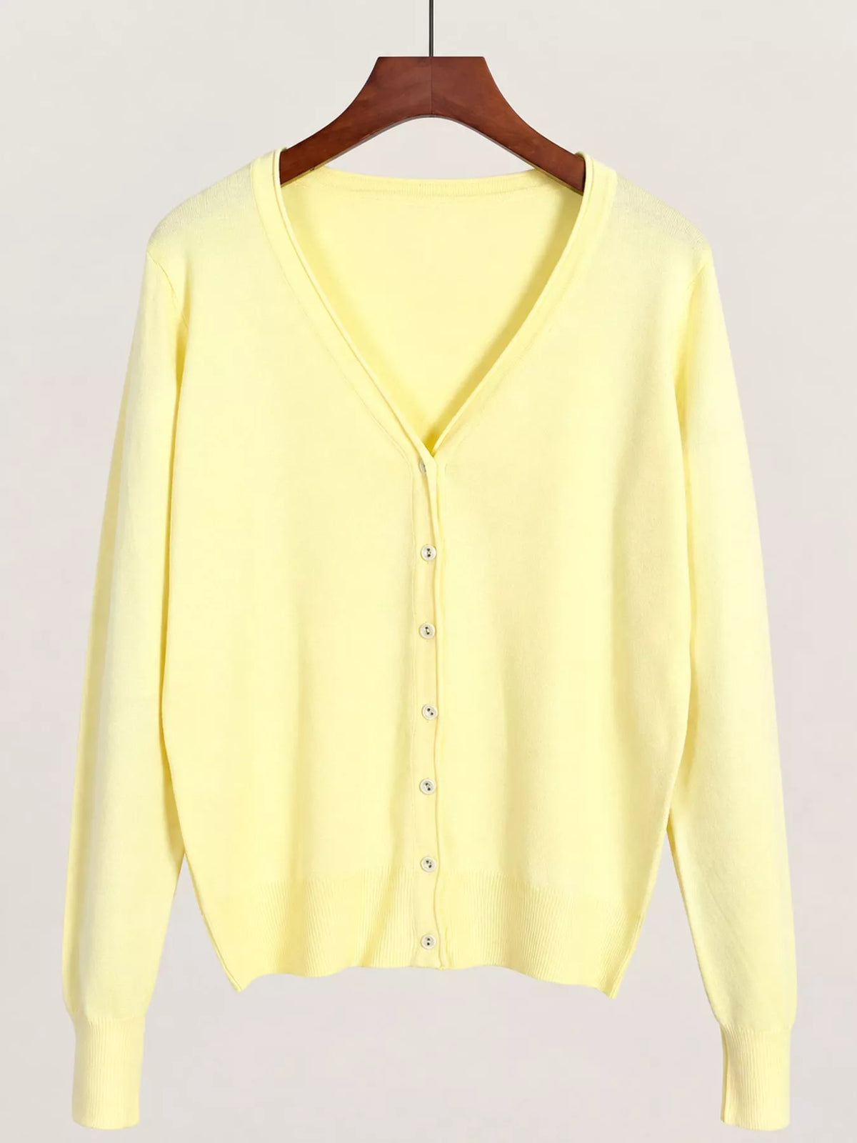 Classic V-Neck Button-Down Knit Cardigan - Light Yellow - View 105