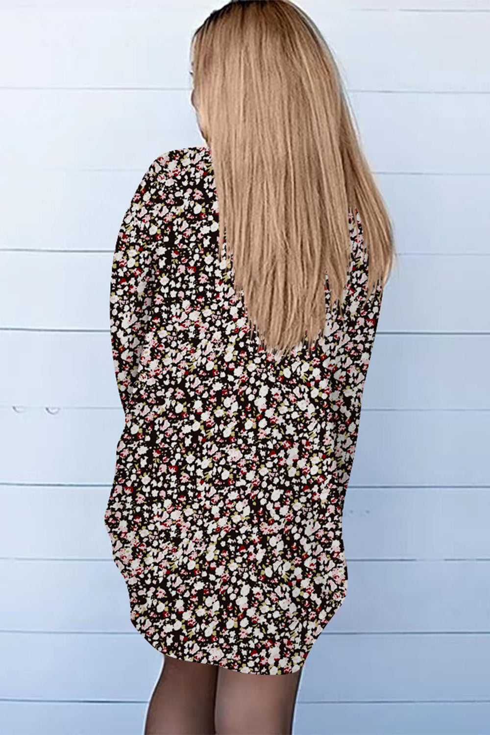 Printed Long Sleeve Cardigan - Black - View 8