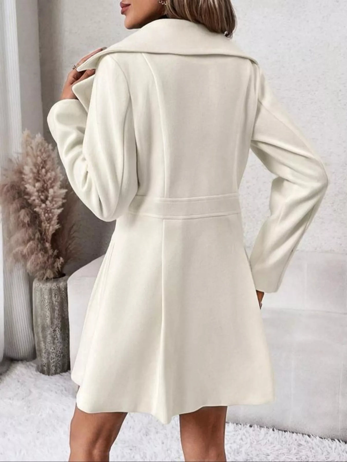 Double-Breasted Peplum Coat - White - View 2