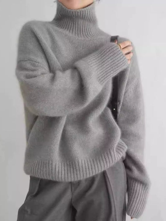 Turtleneck Dropped Shoulder Sweater - Gray - View 1