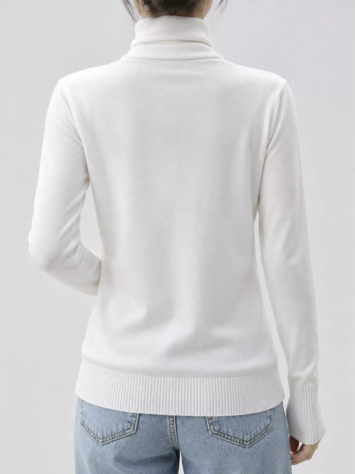 Full Size Slim-Fit Turtleneck Knit Top Plus Size - White - View 3