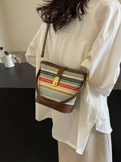 Striped Bucket Crossbody Bag - Brown - View 3