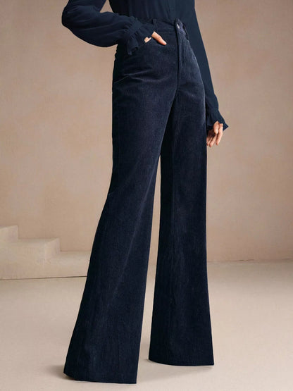 High-Waisted Flare Pants - Navy Blue - View 2