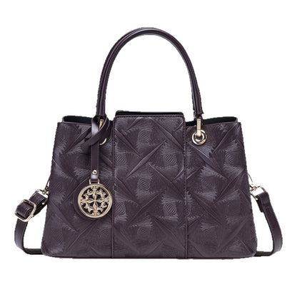 Embossed Pattern Leather Top Handle Handbag - Olive Brown - View 5