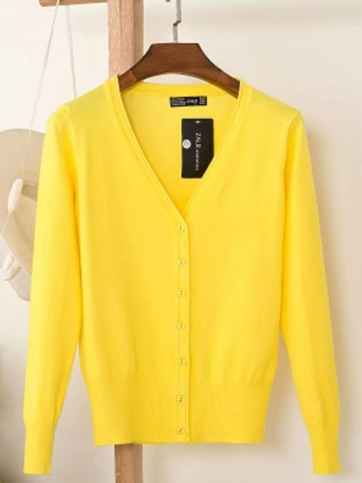 Classic V-Neck Button-Down Knit Cardigan - Bright Yellow - View 64