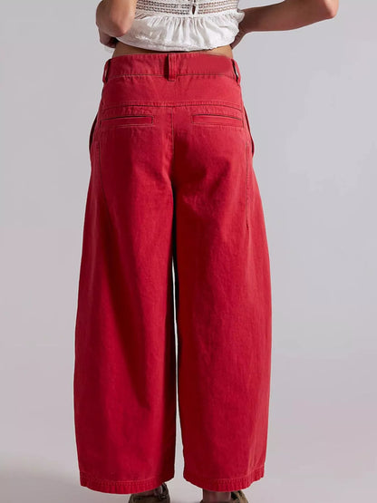 Wide-Leg Cropped Jeans - Red - View 3