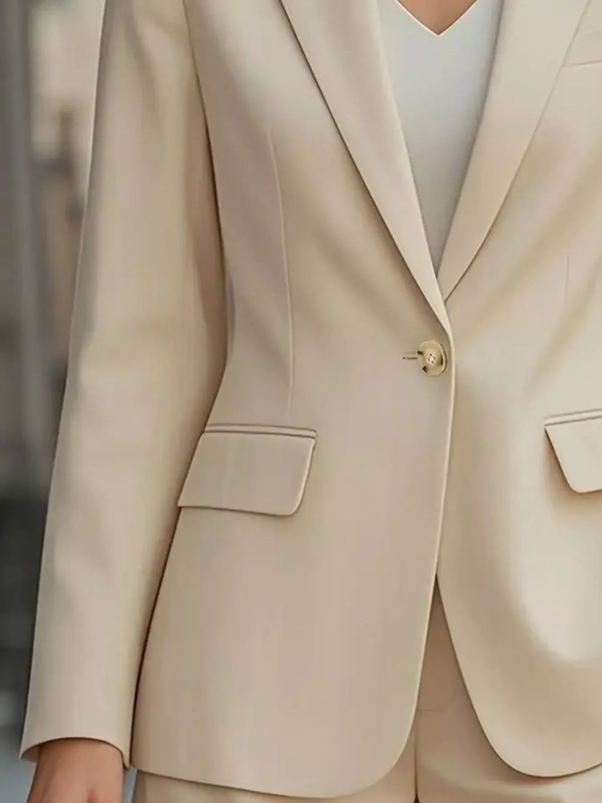Lapel Collar One Button Blazer - Apricot - View 3