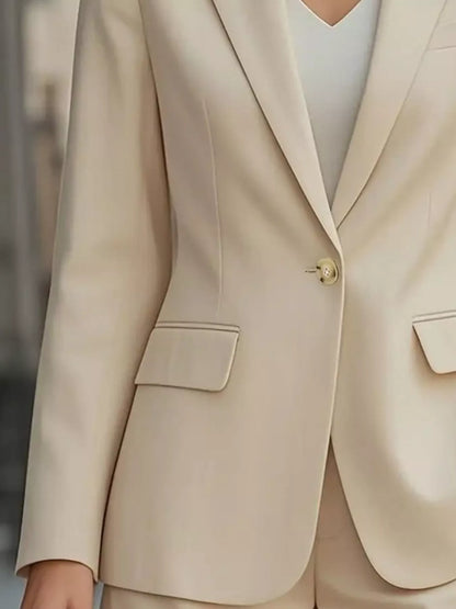 Lapel Collar One Button Blazer - Apricot - View 3