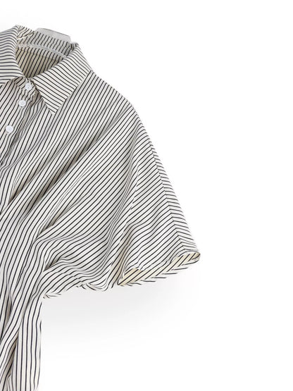 Striped Cinched Waist Shirt - Black - View 5
