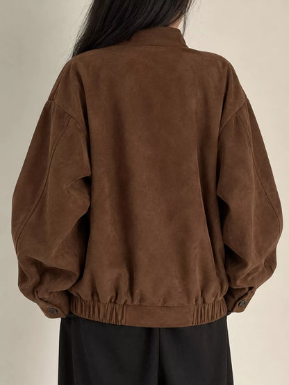Stand Collar Zip Up Jacket - Brown-915 Original Quality With Lining - View 5
