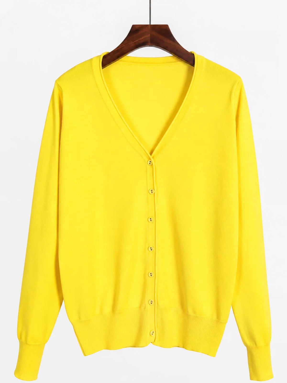 Classic V-Neck Button-Down Knit Cardigan - Bright Yellow - View 65