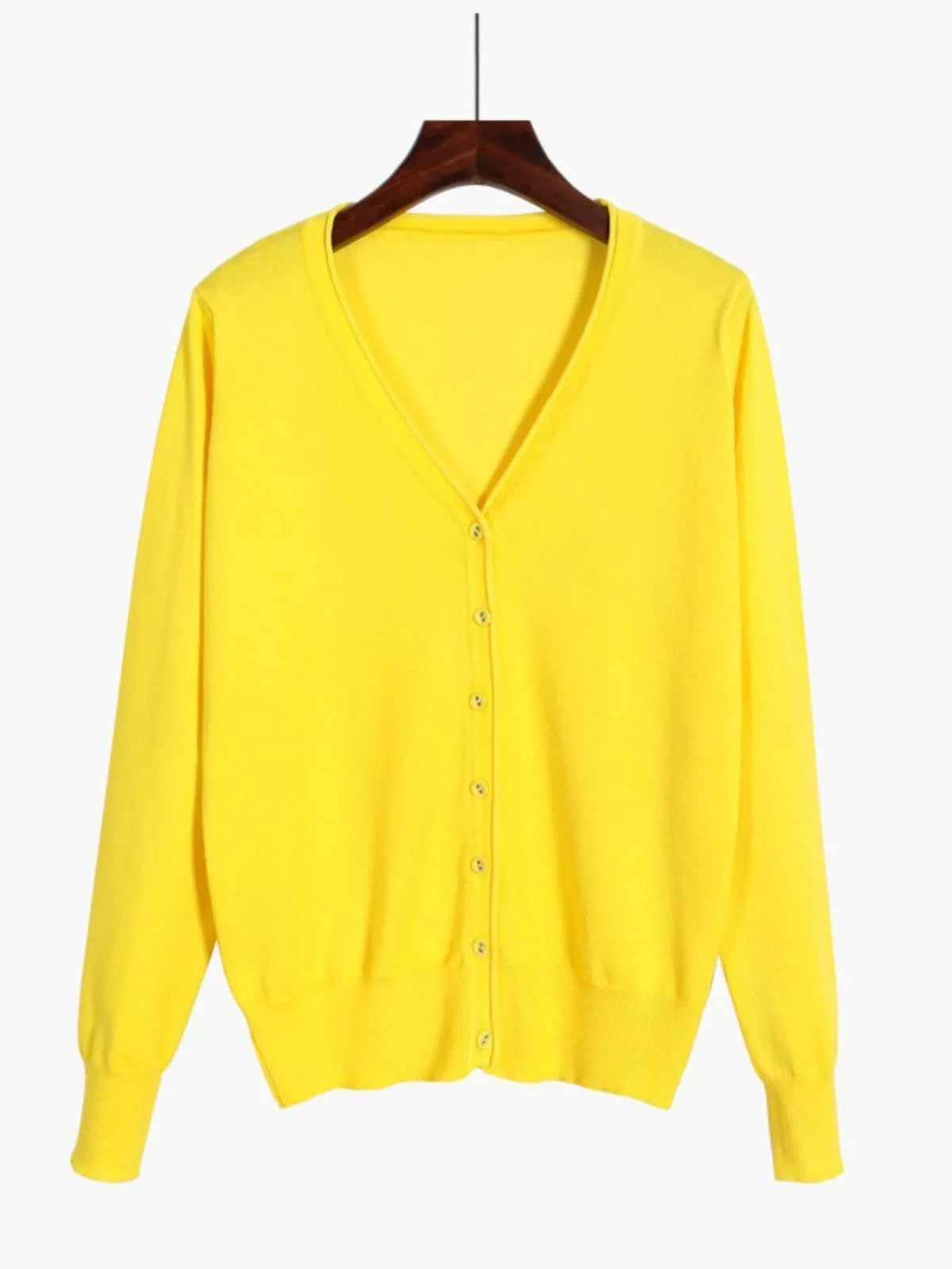 Classic V-Neck Button-Down Knit Cardigan - Bright Yellow - View 67