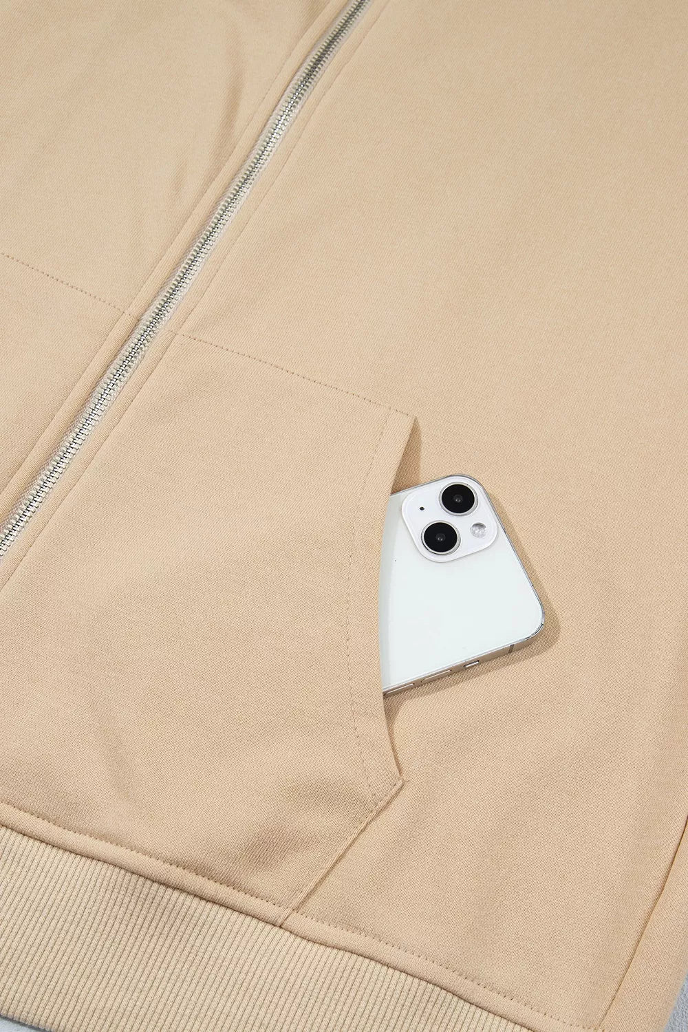 Polka Dot Zip-Up Hoodie - Camel - View 8